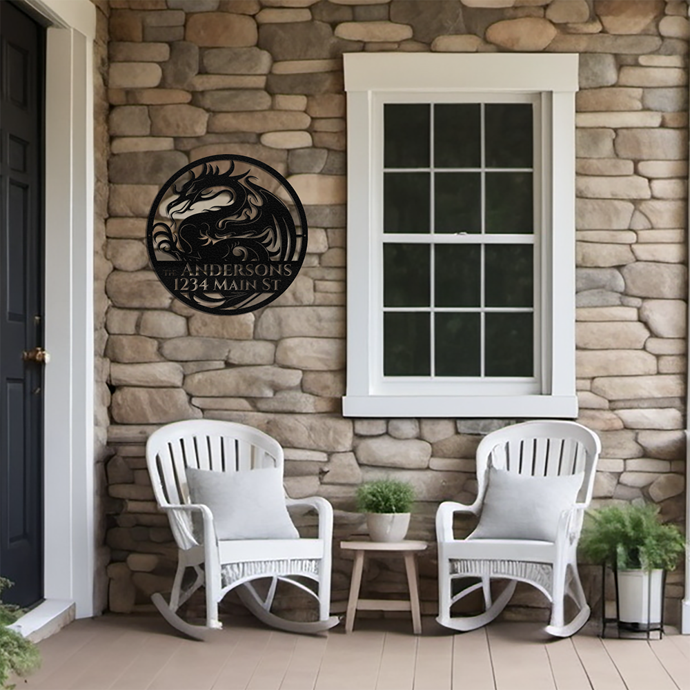 Dragon's Grace - Personalized Die-Cut Metal Address Sign