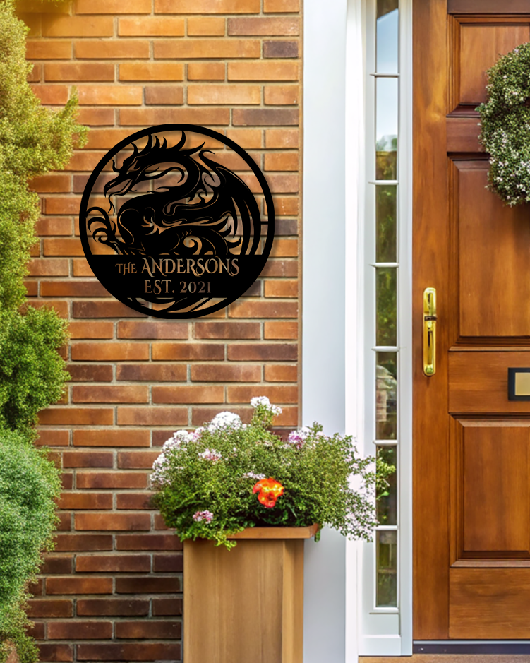 Dragon's Grace - Personalized Die-Cut Metal Address Sign