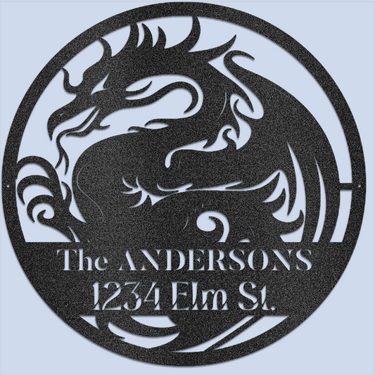 Dragon's Grace - Personalized Die-Cut Metal Address Sign